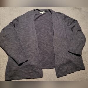 Eileen Fisher Open Front Linen Cotton Top Womens Large Heather Gray 3/4 Sleeve